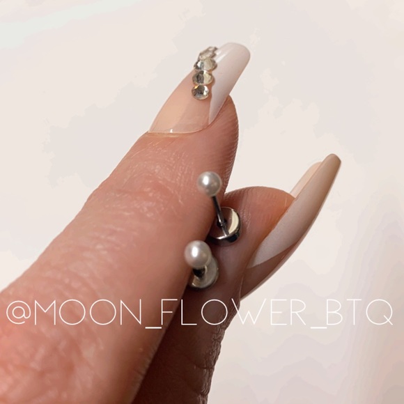 Tiny Silver Pearl Flat Back Earrings - Picture 5 of 9